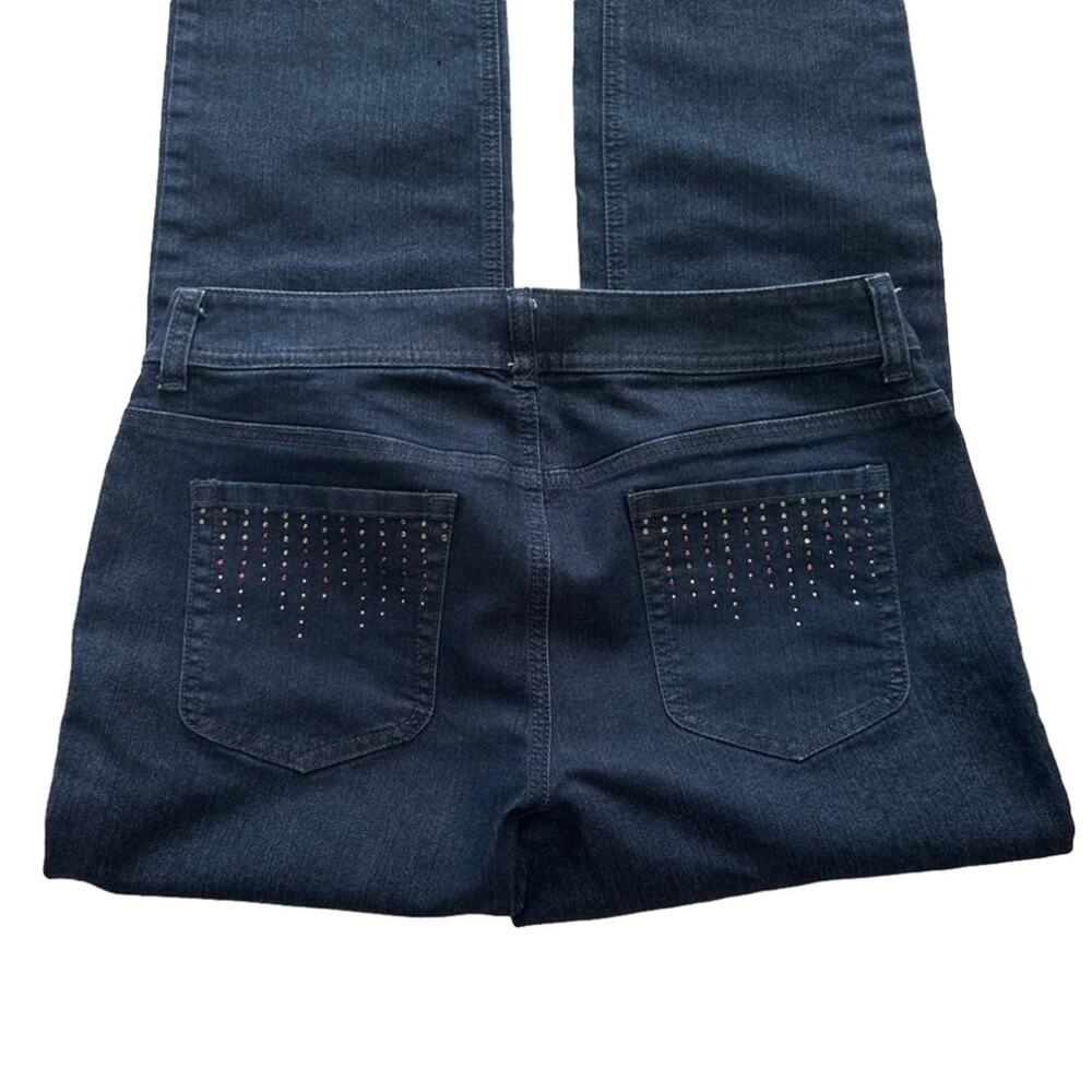 Chico’s Jeans Dark Wash Rhinestone Back Pockets Straight Leg Denim Size 6 Short - Picture 9 of 12